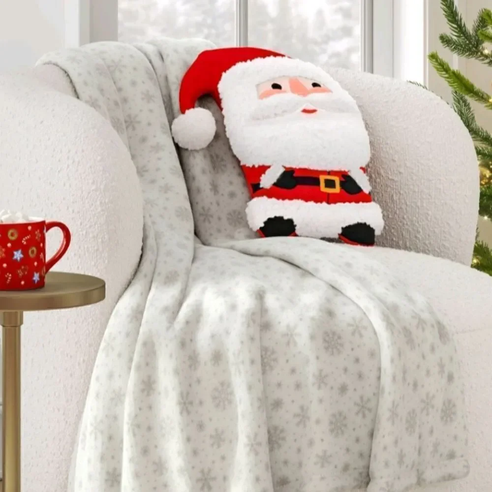 New Christmas Shaped Santa Faux Shearling Throw Pillow Red Wondershop
